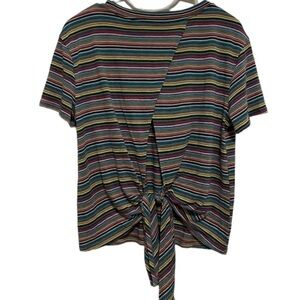 Avah Striped Front Pocket Tee With Open Back Twist Tie